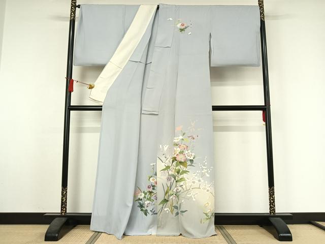 平和屋着物▽訪問着　単衣　友禅　草花文　暈し染め　正絹　逸品　AABJ3542jh