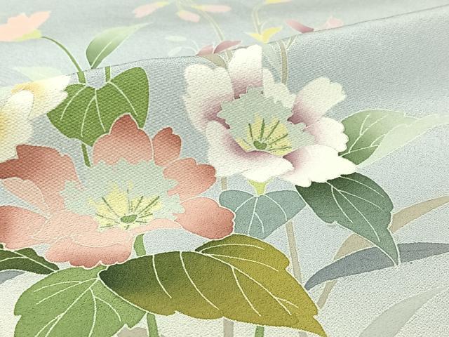 平和屋着物▽訪問着　単衣　友禅　草花文　暈し染め　正絹　逸品　AABJ3542jh