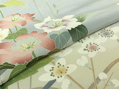 平和屋着物▽訪問着　単衣　友禅　草花文　暈し染め　正絹　逸品　AABJ3542jh