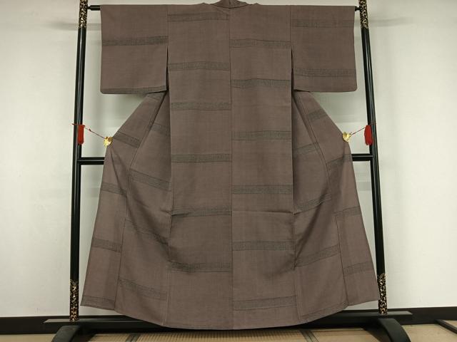 平和屋着物▽本塩沢　単衣　横段文　正絹　逸品　AABJ3545jh