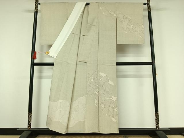 平和屋着物▽白鷹お召　訪問着　単衣　草花文　正絹　逸品　AABJ3547jh