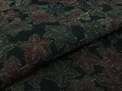平和屋着物▽上質な紬 　単衣　草花文　黒地 　正絹　逸品　未使用　AABJ3548jh