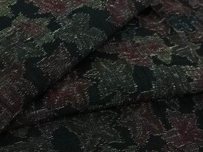 平和屋着物▽上質な紬 　単衣　草花文　黒地 　正絹　逸品　未使用　AABJ3548jh