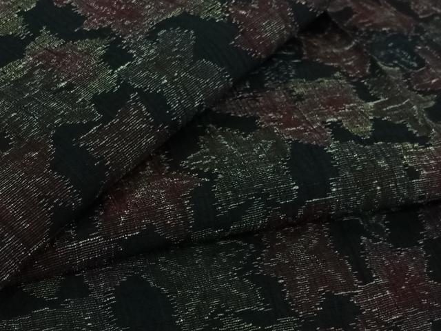 平和屋着物▽上質な紬 　単衣　草花文　黒地 　正絹　逸品　未使用　AABJ3548jh