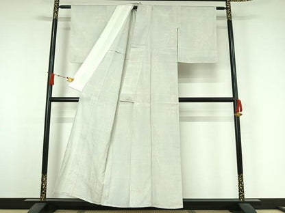 平和屋着物▽本塩沢　単衣　110亀甲　草花文　正絹　逸品　AABJ3550jh