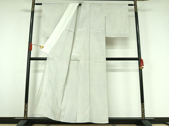 平和屋着物▽本塩沢　単衣　110亀甲　草花文　正絹　逸品　AABJ3550jh