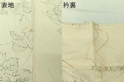 平和屋着物▽上質な小紋　単衣　紬地　手描き　草花文　正絹　逸品　AABJ3552jh