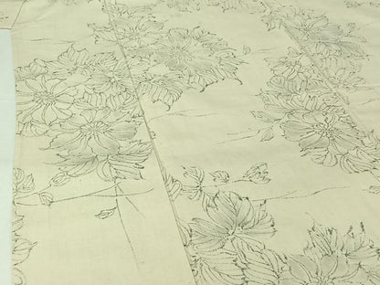 平和屋着物▽上質な小紋　単衣　紬地　手描き　草花文　正絹　逸品　AABJ3552jh