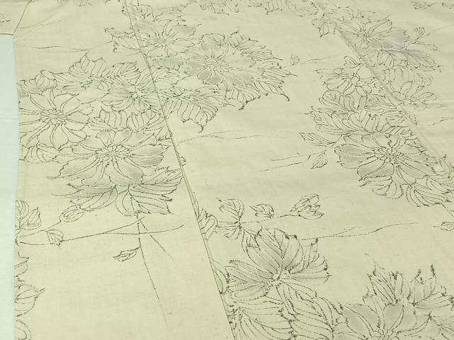 平和屋着物▽上質な小紋　単衣　紬地　手描き　草花文　正絹　逸品　AABJ3552jh