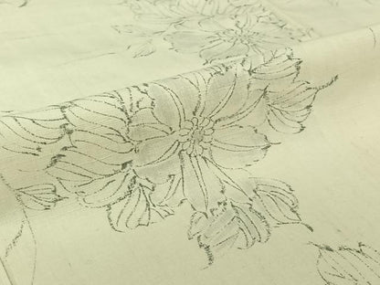 平和屋着物▽上質な小紋　単衣　紬地　手描き　草花文　正絹　逸品　AABJ3552jh