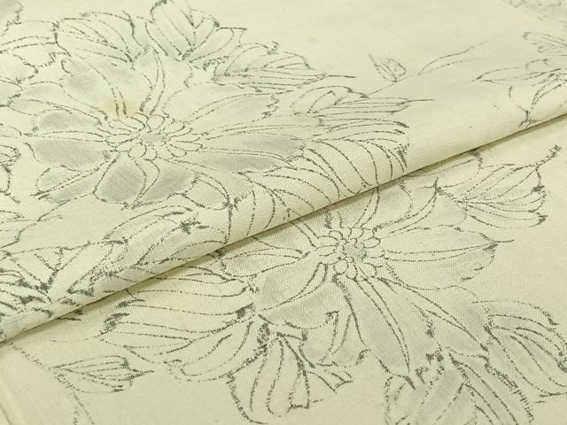 平和屋着物▽上質な小紋　単衣　紬地　手描き　草花文　正絹　逸品　AABJ3552jh