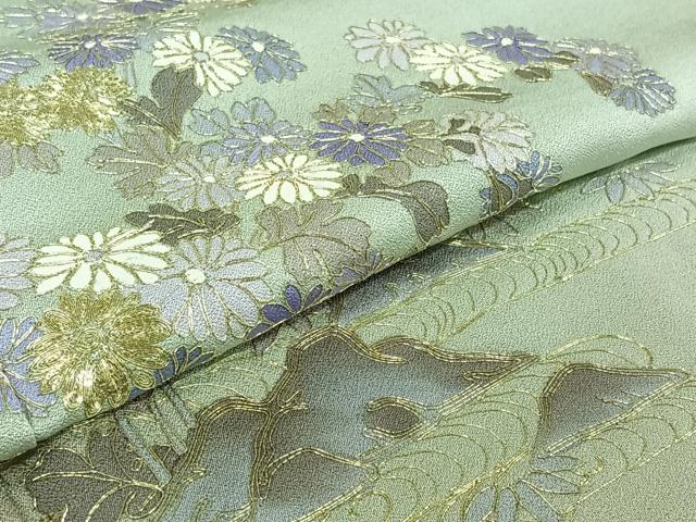 平和屋着物▽訪問着　単衣　駒刺繍　流水花文　暈し染め　ロング丈　正絹　逸品　AABJ3554jh