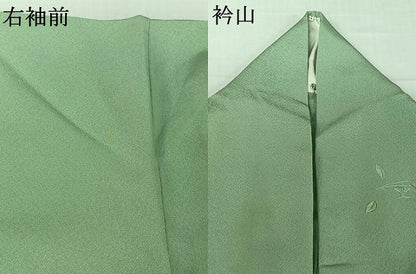平和屋着物▽訪問着　単衣　総刺繍　吹き寄せ文　錆青磁色　金糸　正絹　逸品　AABJ3555jh