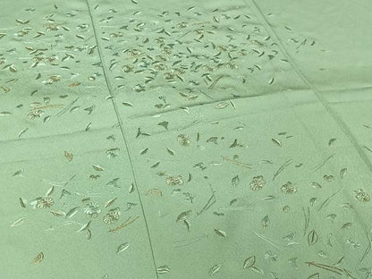 平和屋着物▽訪問着　単衣　総刺繍　吹き寄せ文　錆青磁色　金糸　正絹　逸品　AABJ3555jh