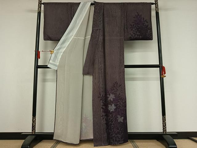 平和屋着物▽訪問着　無双　紗袷　紗×紗　草花文　銀彩　正絹　逸品　AABJ3556jh