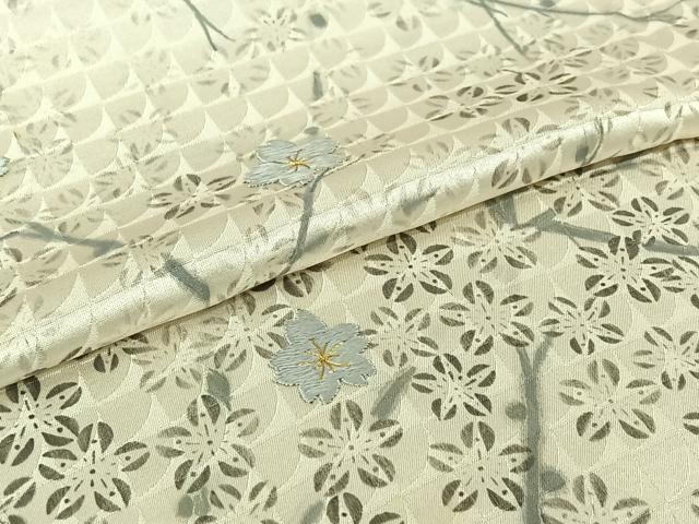 平和屋着物▽訪問着　単衣　手描き　刺繍　枝花文　金糸　正絹　逸品　AABJ3558jh