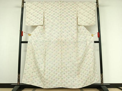 平和屋着物▽訪問着　単衣　青海波花文　正絹　逸品　AABJ3560jh