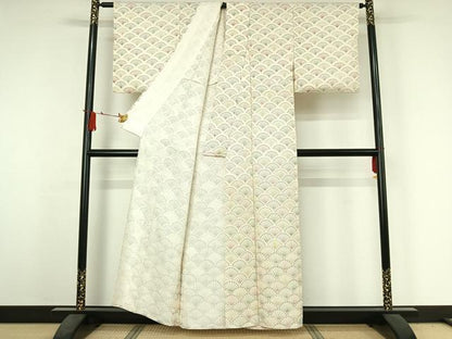 平和屋着物▽訪問着　単衣　青海波花文　正絹　逸品　AABJ3560jh