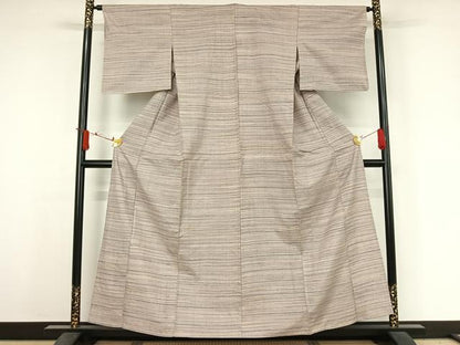 平和屋着物▽上質な紬 　単衣　横段文 　正絹　逸品　未使用　AABJ3561jh