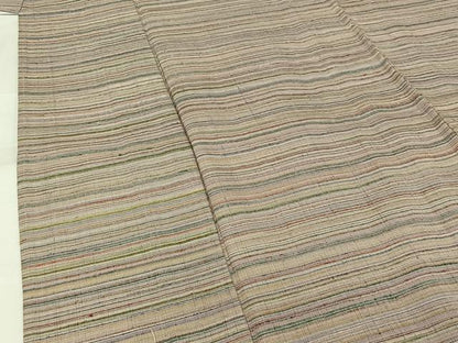 平和屋着物▽上質な紬 　単衣　横段文 　正絹　逸品　未使用　AABJ3561jh