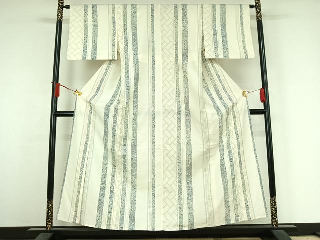 平和屋着物▽上質な小紋　単衣　紬地　手描き　更紗花間道　ますいわ屋扱い　正絹　逸品　AABJ3563jh