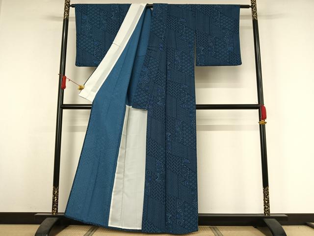 平和屋着物▽小紋　単衣　吉祥花文　洗える着物　AABJ3564jh