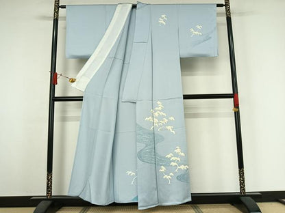 平和屋着物▽訪問着　単衣　流水松文　正絹　逸品　AABJ3565jh