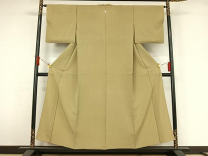 平和屋着物▽上質な色無地　単衣　抹茶色　鬼しぼ縮緬　正絹　逸品　AABJ3567jh