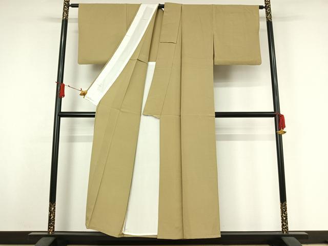 平和屋着物▽上質な色無地　単衣　抹茶色　鬼しぼ縮緬　正絹　逸品　AABJ3567jh