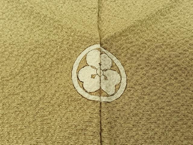 平和屋着物▽上質な色無地　単衣　抹茶色　鬼しぼ縮緬　正絹　逸品　AABJ3567jh