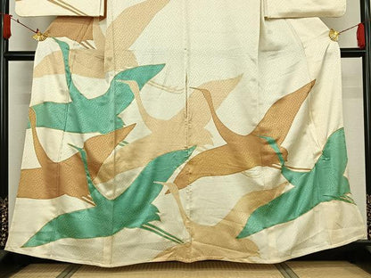 平和屋着物▽訪問着　単衣　飛鶴文　金彩　正絹　逸品　AABJ3568jh