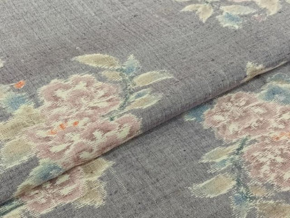 平和屋着物▽上質な紬　単衣　草花文　正絹　逸品　AABJ3570jh