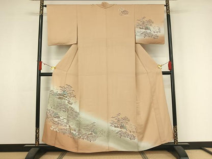 平和屋着物▽訪問着　単衣　風景花文　暈し染め　正絹　逸品　AABJ3572jh
