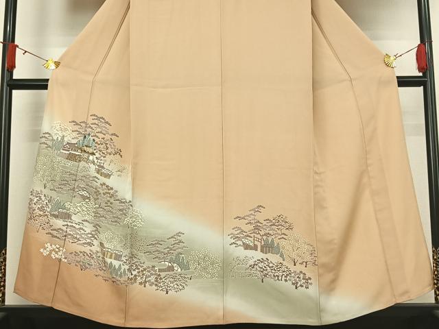 平和屋着物▽訪問着　単衣　風景花文　暈し染め　正絹　逸品　AABJ3572jh