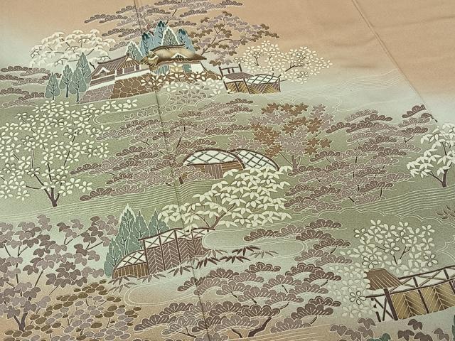 平和屋着物▽訪問着　単衣　風景花文　暈し染め　正絹　逸品　AABJ3572jh