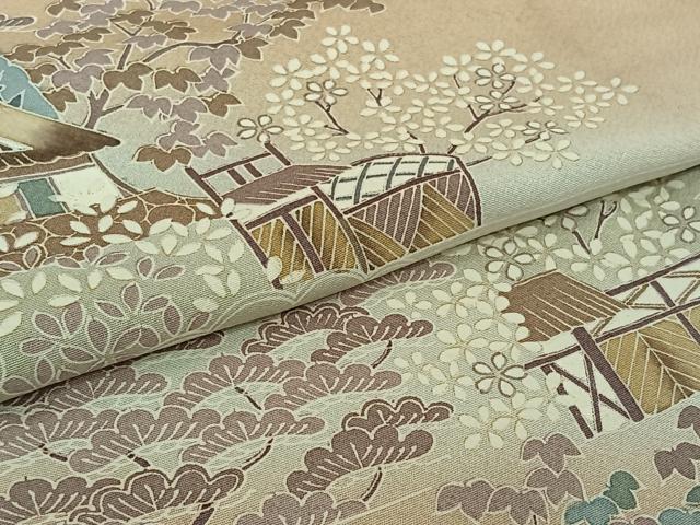 平和屋着物▽訪問着　単衣　風景花文　暈し染め　正絹　逸品　AABJ3572jh