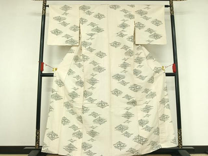 平和屋着物▽上質な紬　単衣　笹竹文　正絹　逸品　AABJ3574jh