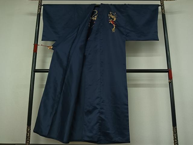 平和屋着物▽男性　着物　単衣　手刺繍　龍　金糸　洗える着物　AABJ3575jh