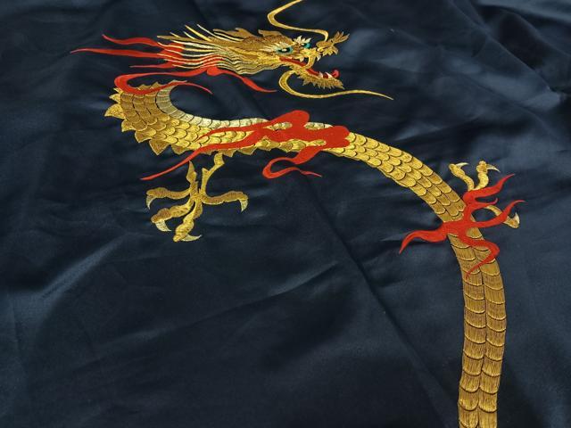 平和屋着物▽男性 着物 単衣 手刺繍 龍 金糸 洗える着物 AABJ3575jh