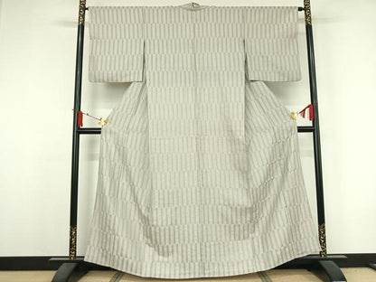 平和屋着物▽お召　単衣　幾何学文様　正絹　逸品　AABJ3578jh