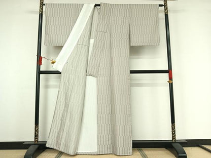 平和屋着物▽お召　単衣　幾何学文様　正絹　逸品　AABJ3578jh