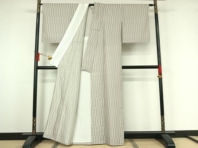 平和屋着物▽お召　単衣　幾何学文様　正絹　逸品　AABJ3578jh