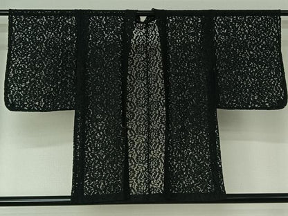 平和屋着物▽羽織　スリーシーズン　春夏秋　塵除け　総レース　草花文　黒地　AABJ3580jh