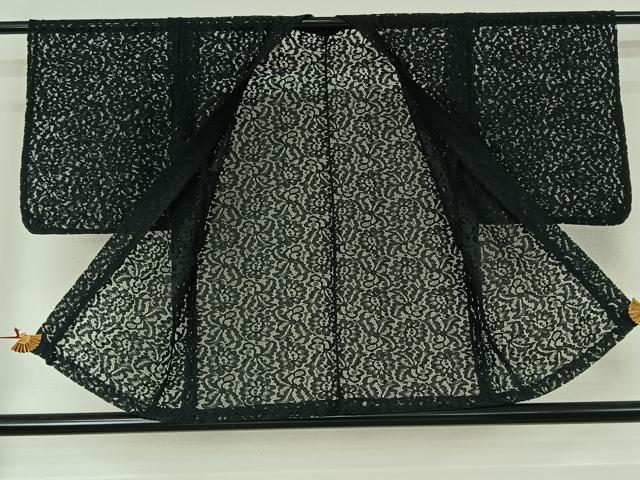 平和屋着物▽羽織　スリーシーズン　春夏秋　塵除け　総レース　草花文　黒地　AABJ3580jh