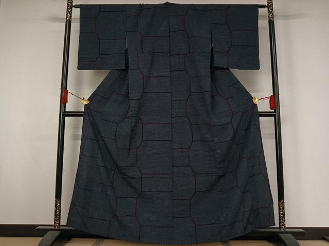 平和屋着物□本真綿紬 よろけ縞 逸品 ua1267 逸品 正絹 よろけ縞