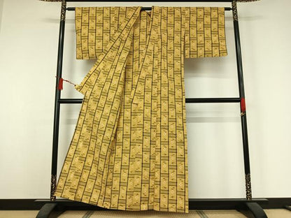 平和屋着物▽綿琉球　単衣　幾何学文様　綿　逸品　AABJ3591jh