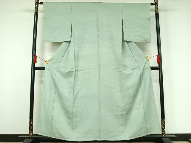 平和屋着物▽上質な色無地　単衣　花唐草文　白緑色　正絹　逸品　AABJ3593jh