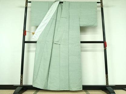 平和屋着物▽上質な色無地　単衣　花唐草文　白緑色　正絹　逸品　AABJ3593jh