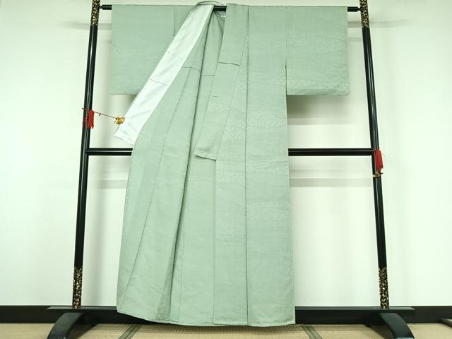 平和屋着物▽上質な色無地　単衣　花唐草文　白緑色　正絹　逸品　AABJ3593jh