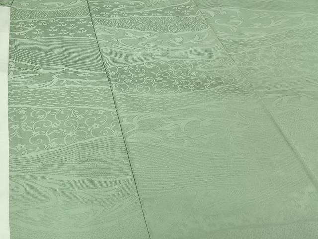 平和屋着物▽上質な色無地　単衣　花唐草文　白緑色　正絹　逸品　AABJ3593jh